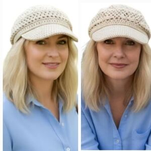 Knitted Visor Beanie, Cream Color